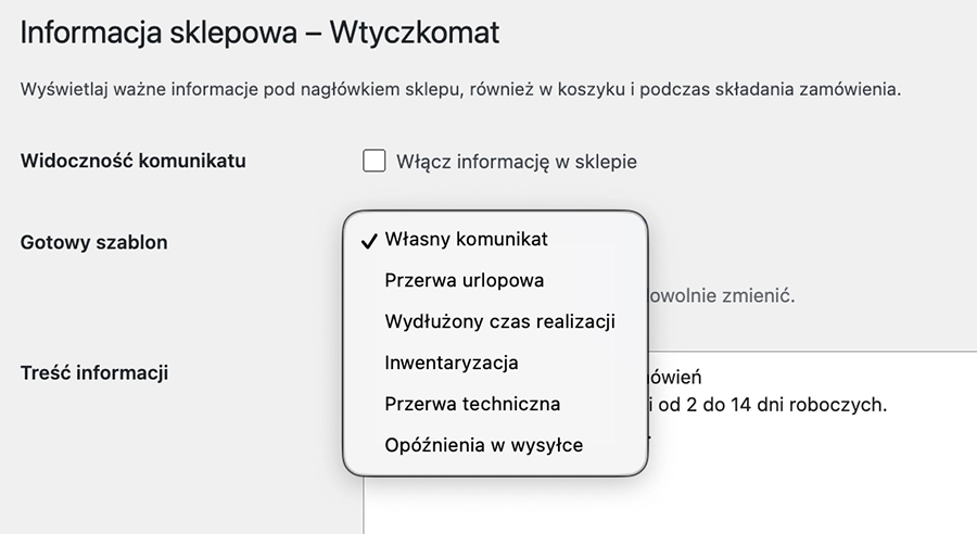 Gotowe szablony komunikatów we wtyczce WooCommerce