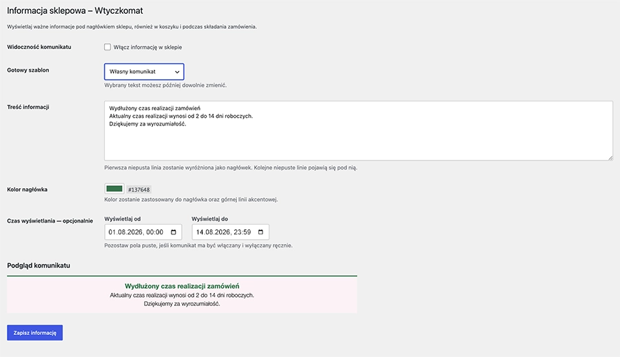 Gotowe szablony komunikatów we wtyczce WooCommerce