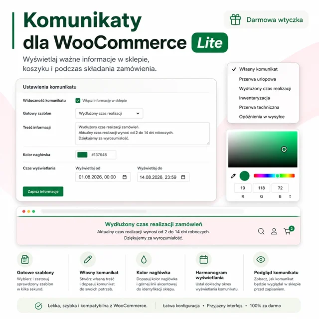 Komunikaty dla WooCommerce Lite – darmowa wtyczka