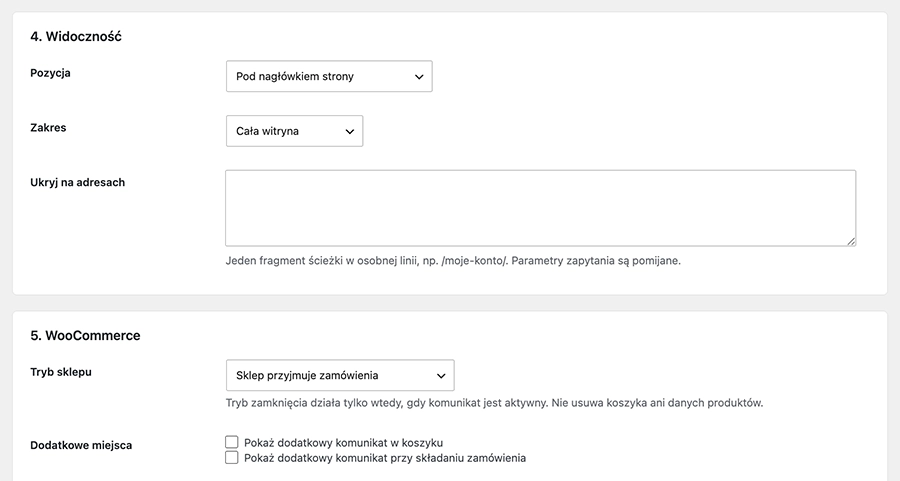 Komunikaty dla WooCommerce Pro – tryb urlopowy sklepu