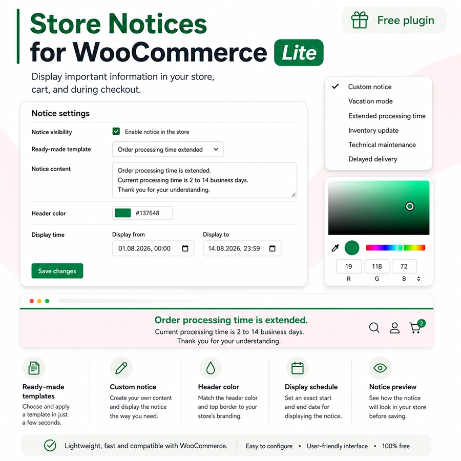 Komunikaty dla WooCommerce Lite – darmowa wtyczka